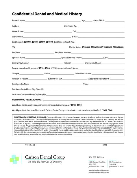 Printable Medical History Form For Dental Office